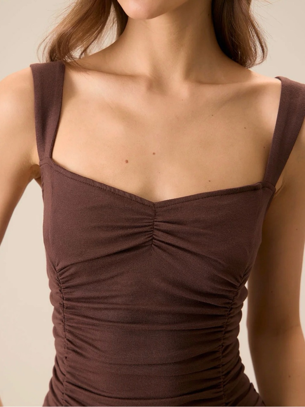 NEW Rihoas Body-con Ruched Coffee Knit Dress Medium - Picture 3 of 10